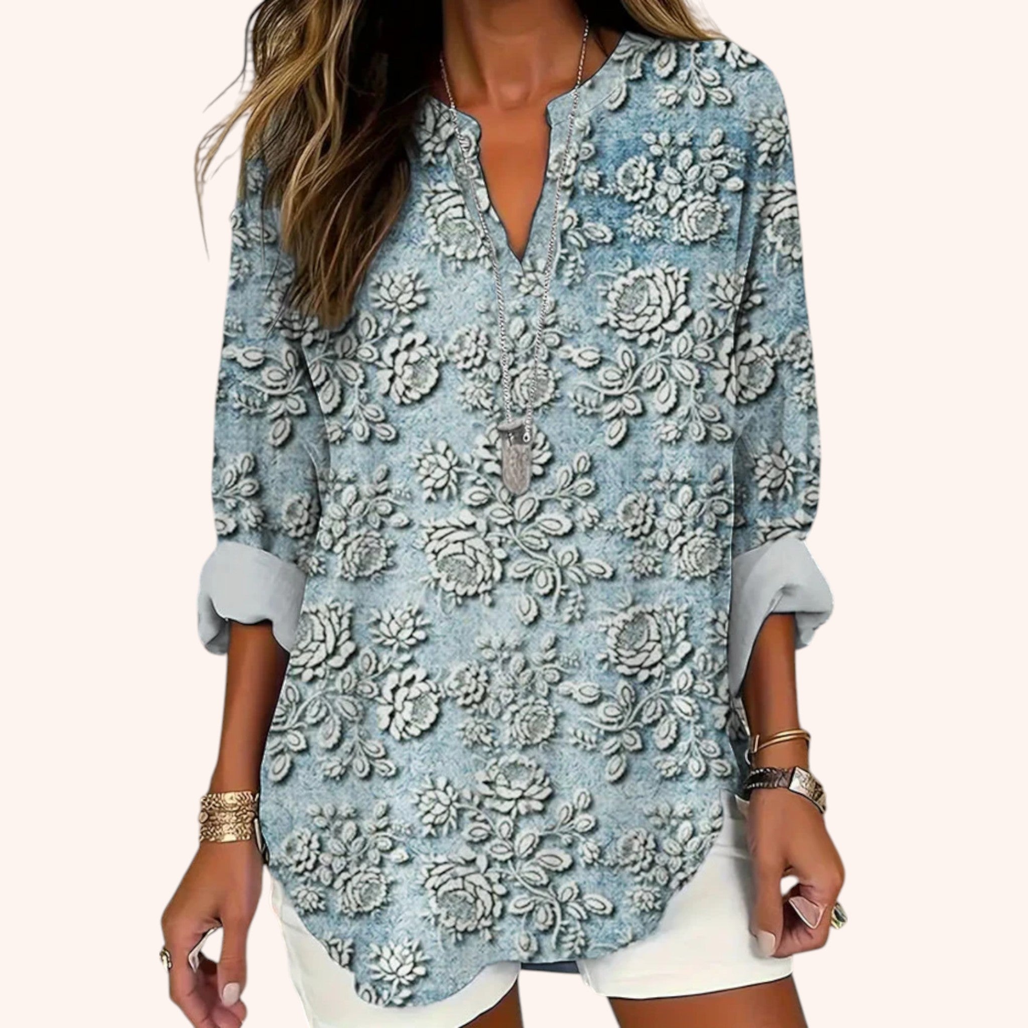 Megan - Blue V Blouse