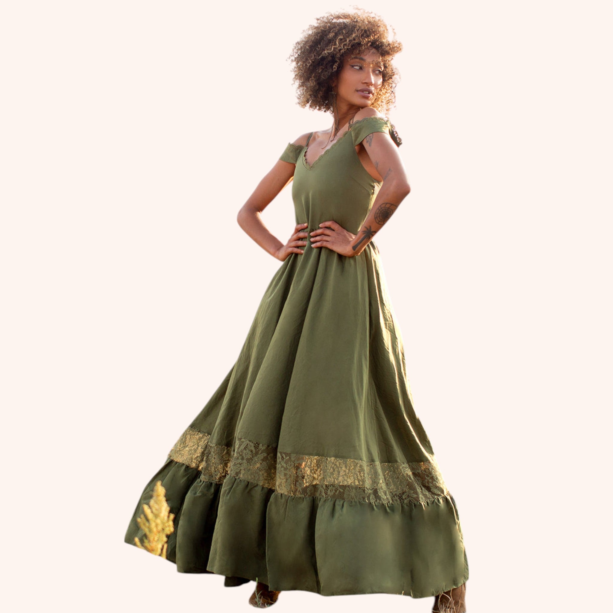 Coral Dress in Olive