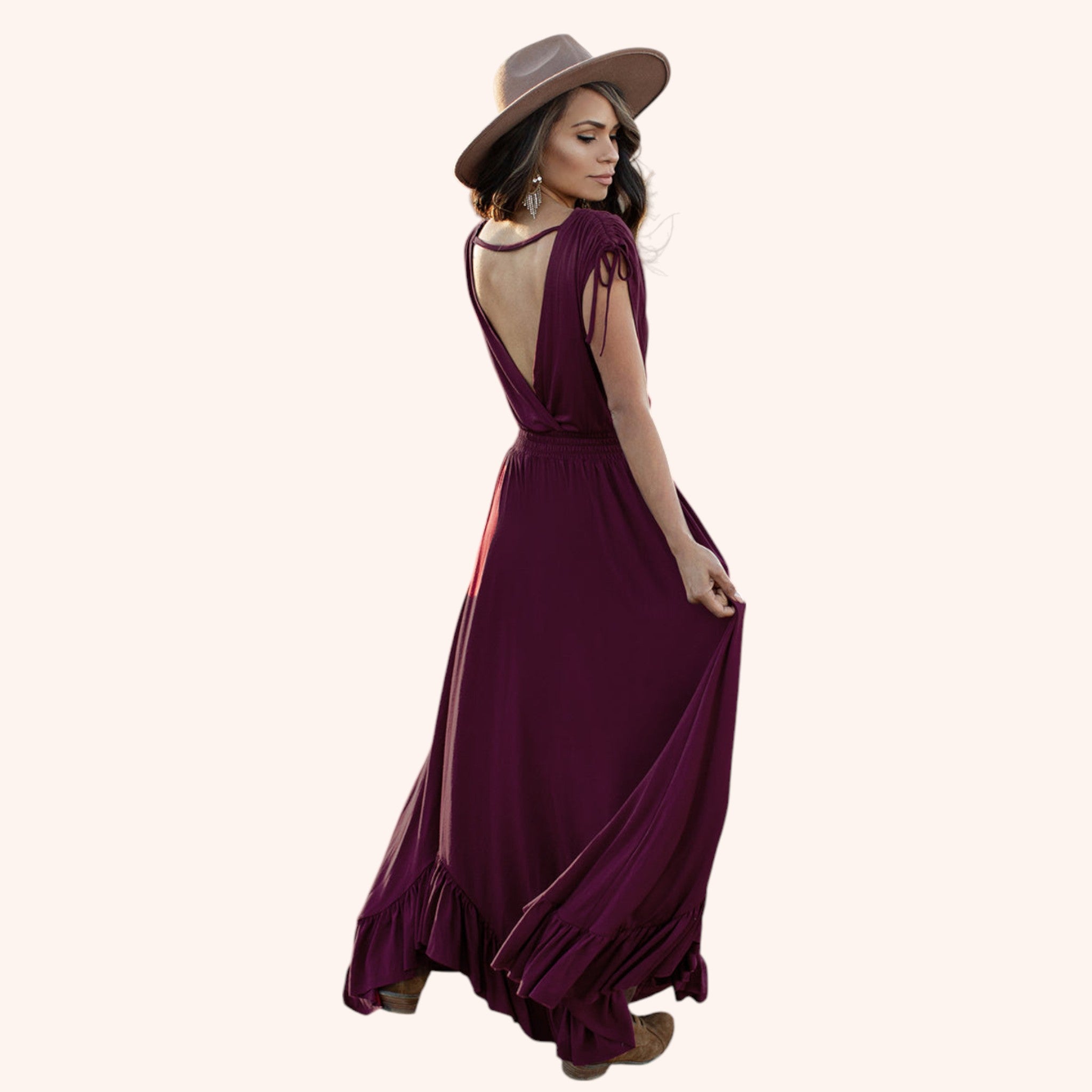 Giovanna Dress in Eggplant Bordeaux