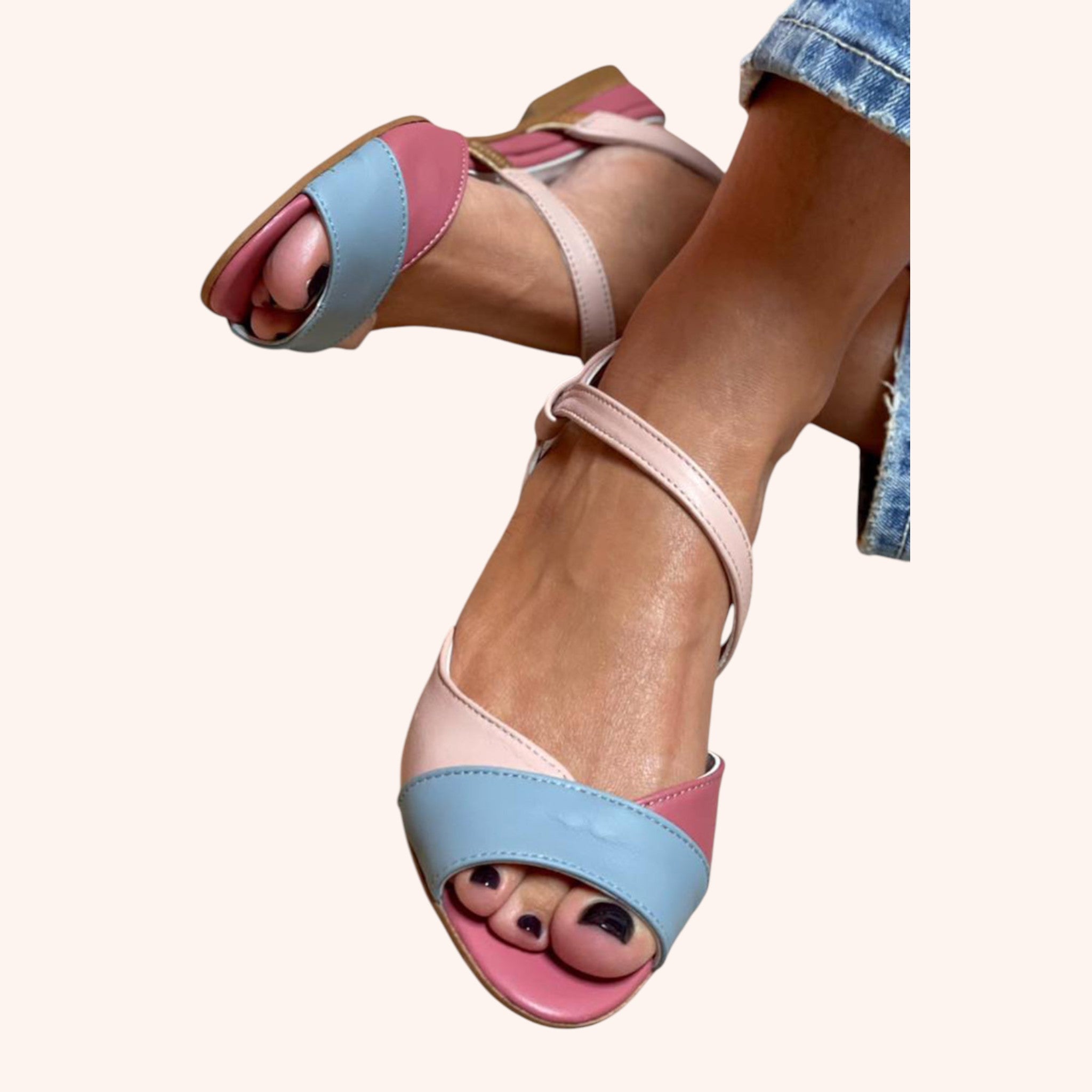 Elle Pink Asymmetrical Color Block Sandals