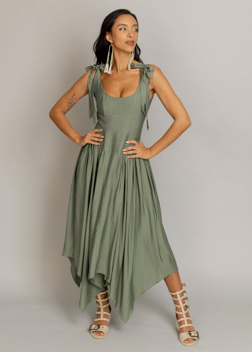Mayreli Dress in Neutral Green