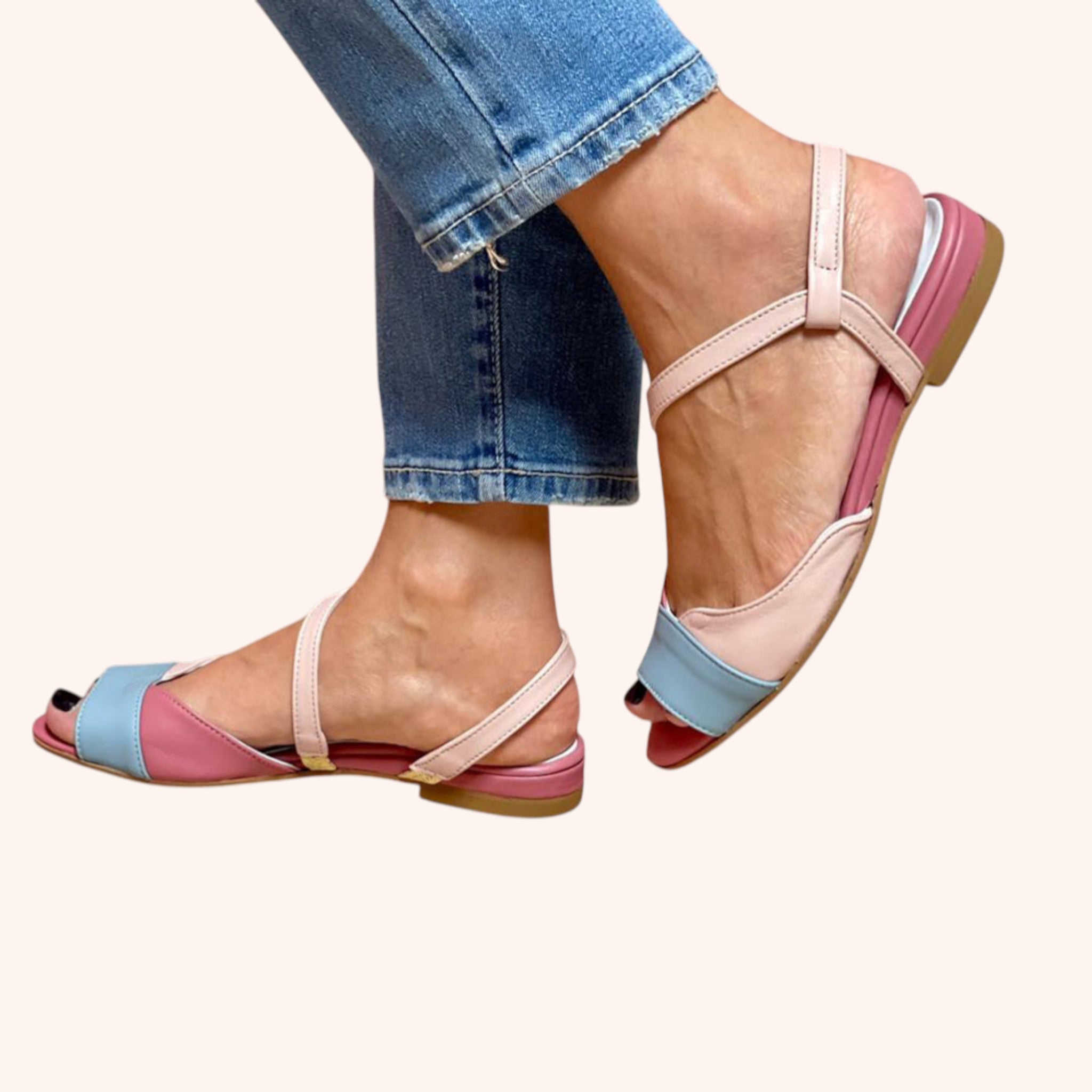 Elle Pink Asymmetrical Color Block Sandals