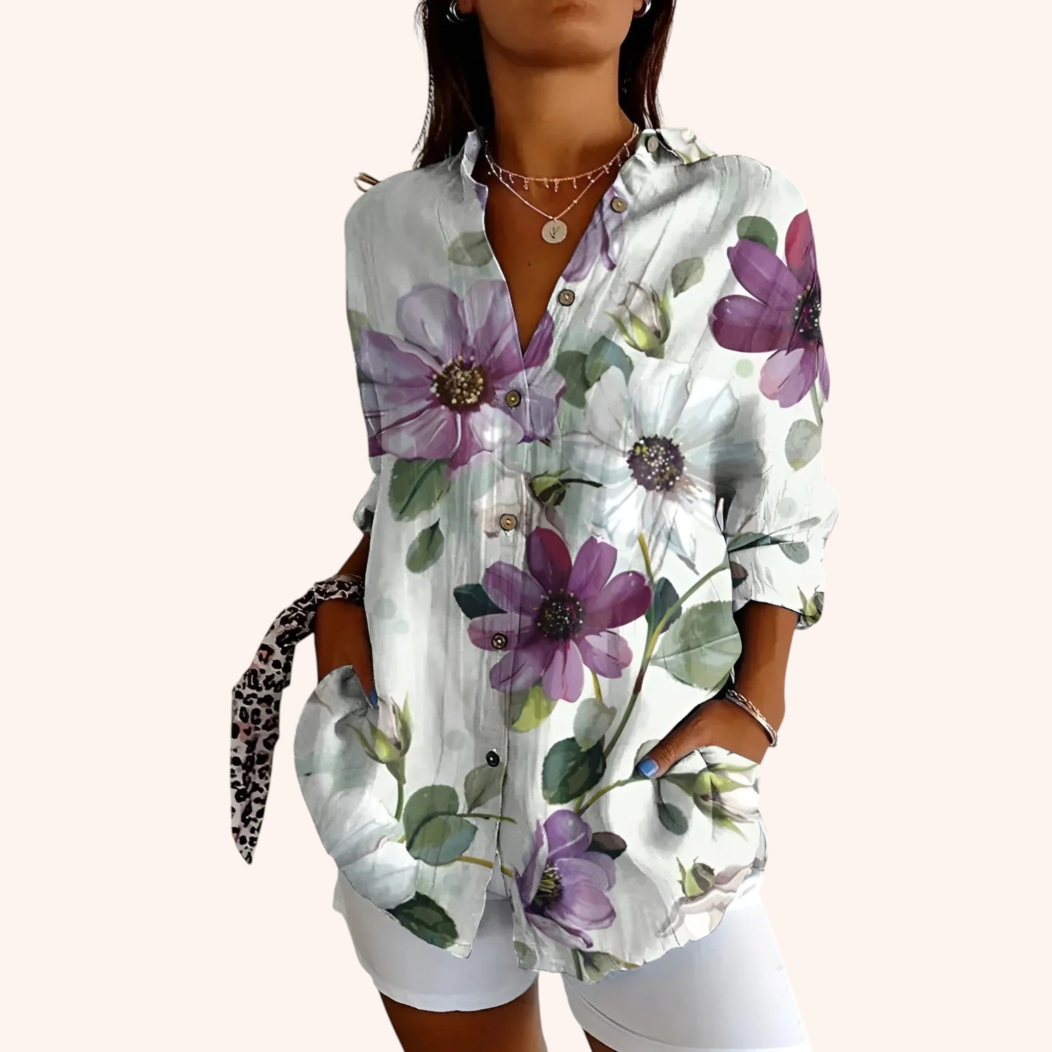 Katie - White Flower Blouse