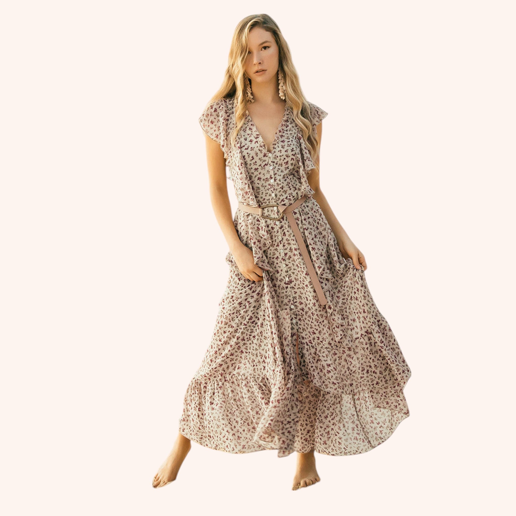 Cass Dress in Cream Ditsy Floral