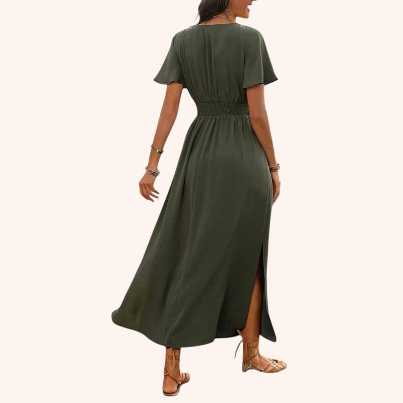 Jimena - Brava Khaki V-Cut Dress