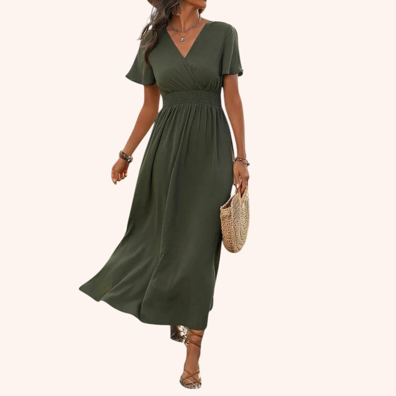 Jimena - Brava Khaki V-Cut Dress