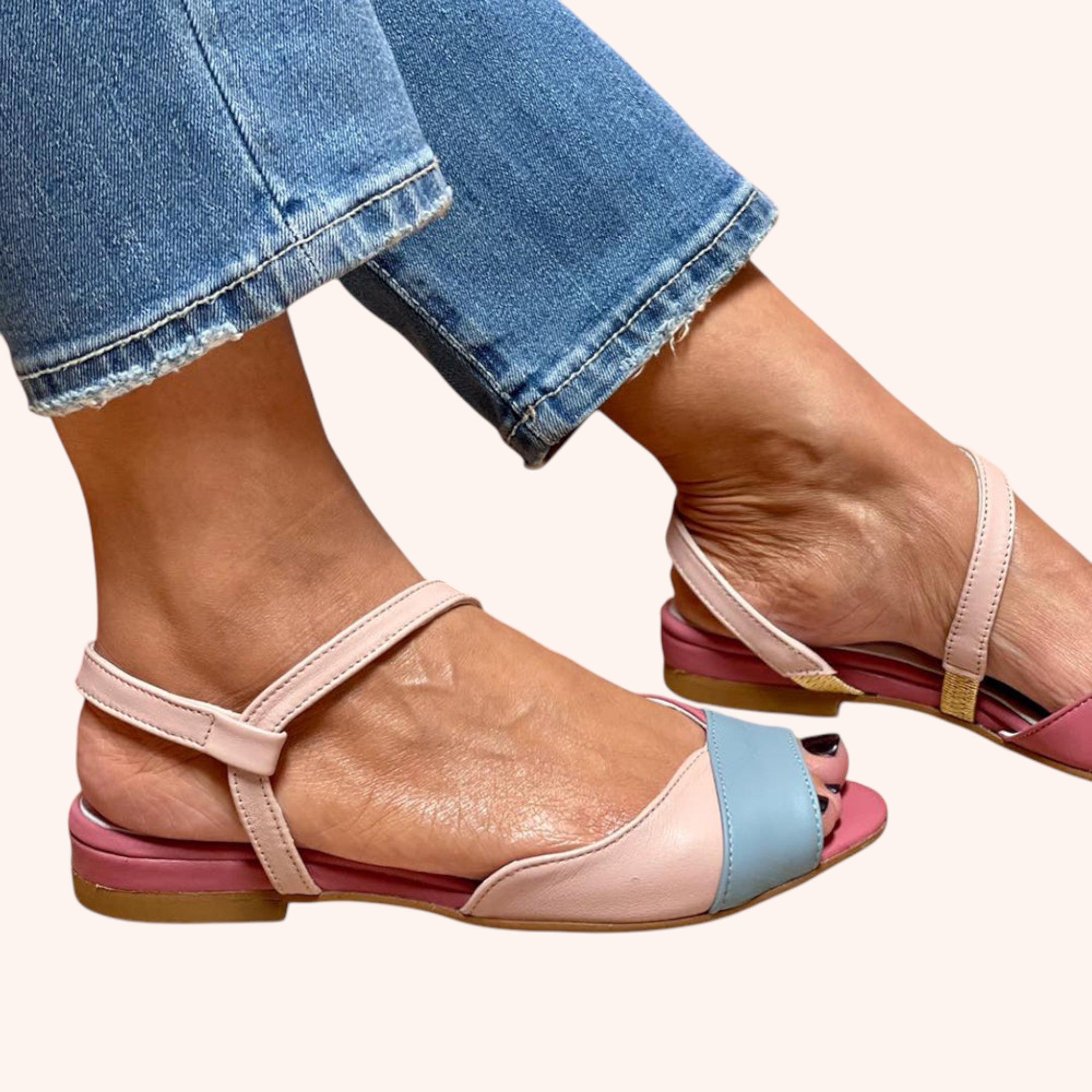Elle Pink Asymmetrical Color Block Sandals