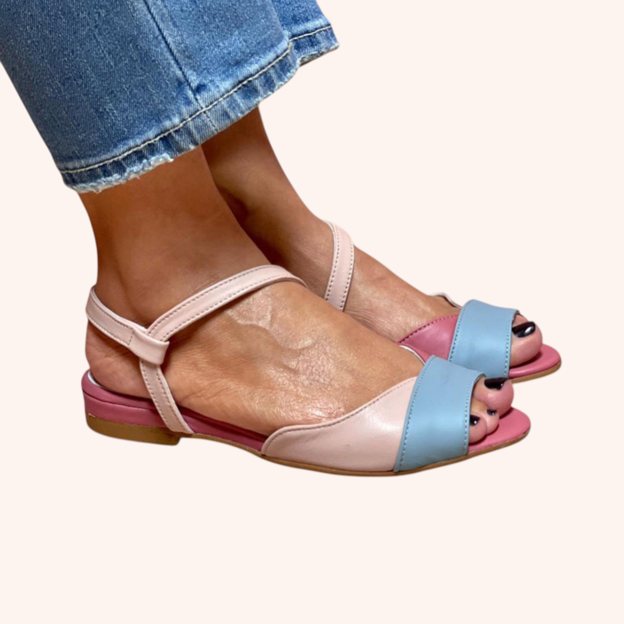 Elle Pink Asymmetrical Color Block Sandals