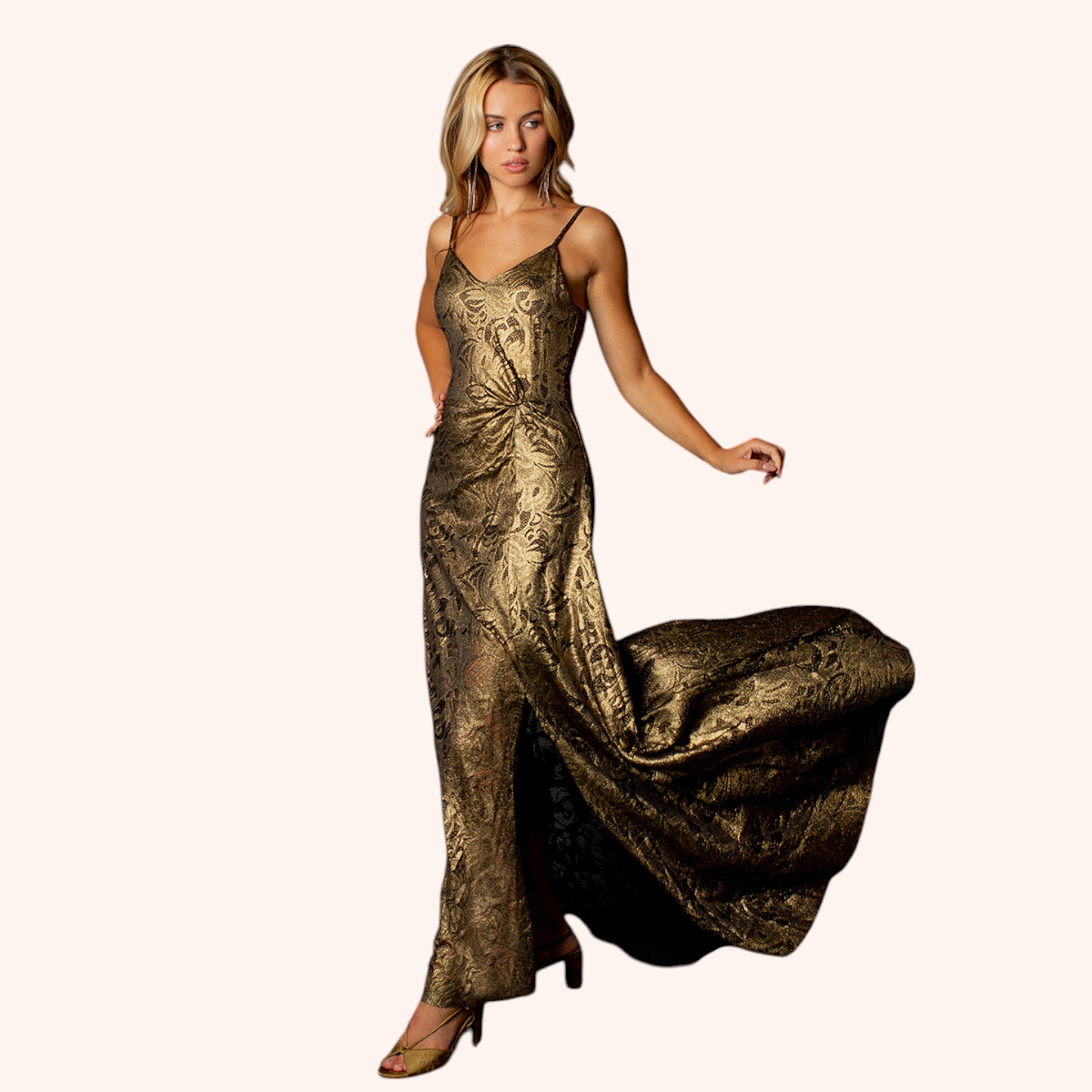 Evangeline Dress in Gold Lace