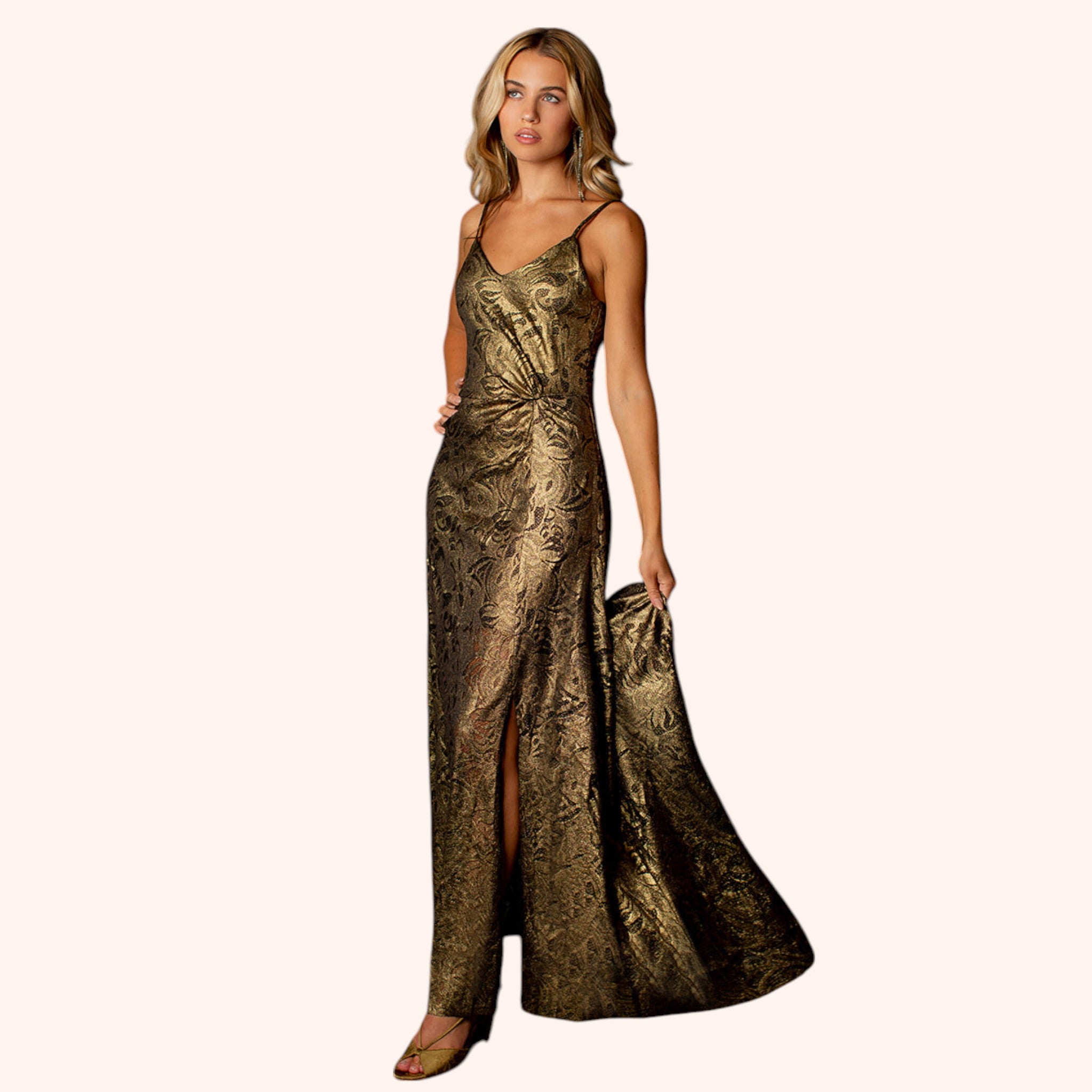 Evangeline Dress in Gold Lace