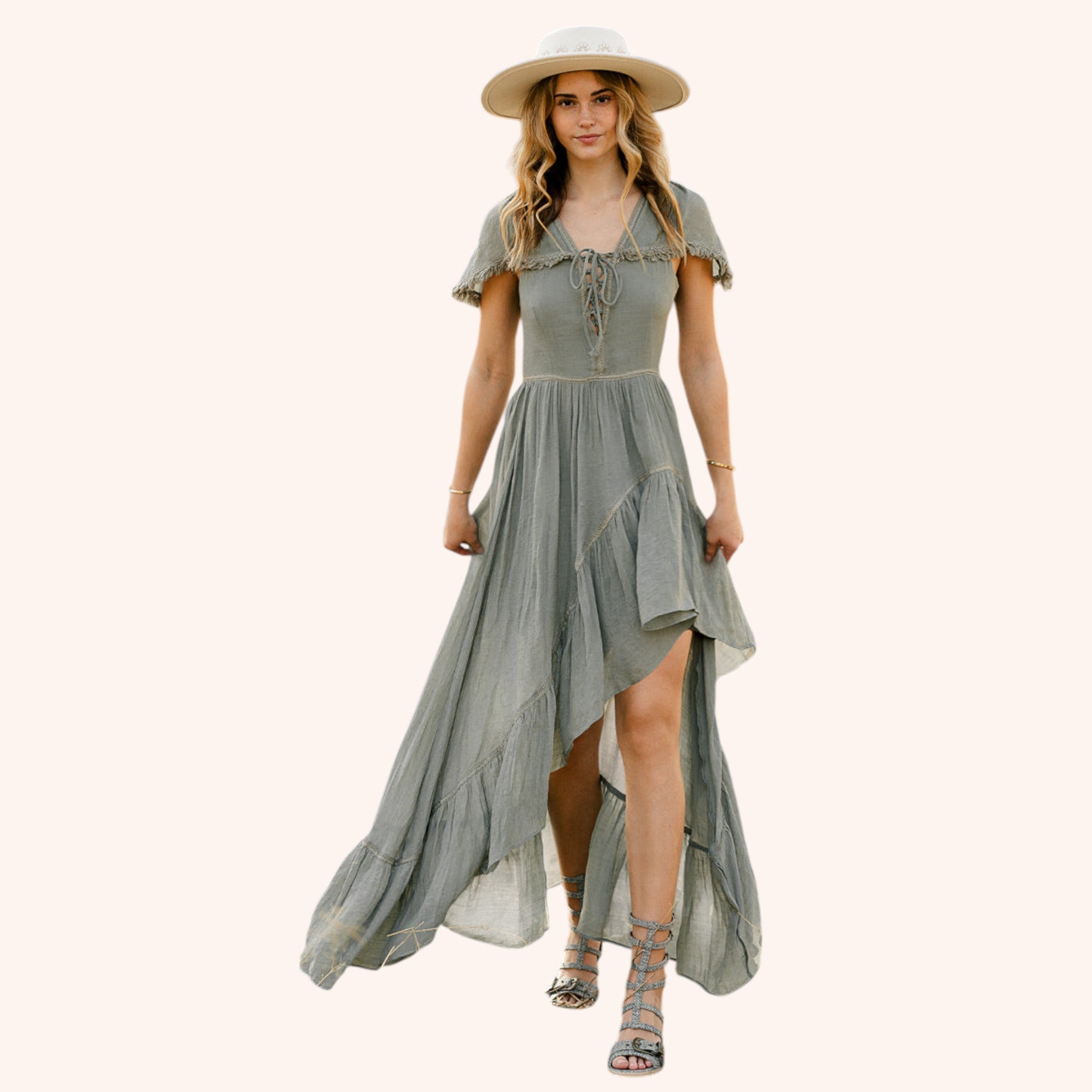 Irina Maxi Dress in Neutral Green