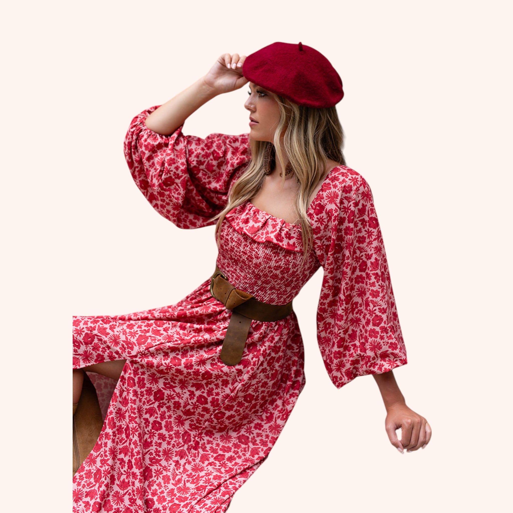 Odette Dress in Red Floral