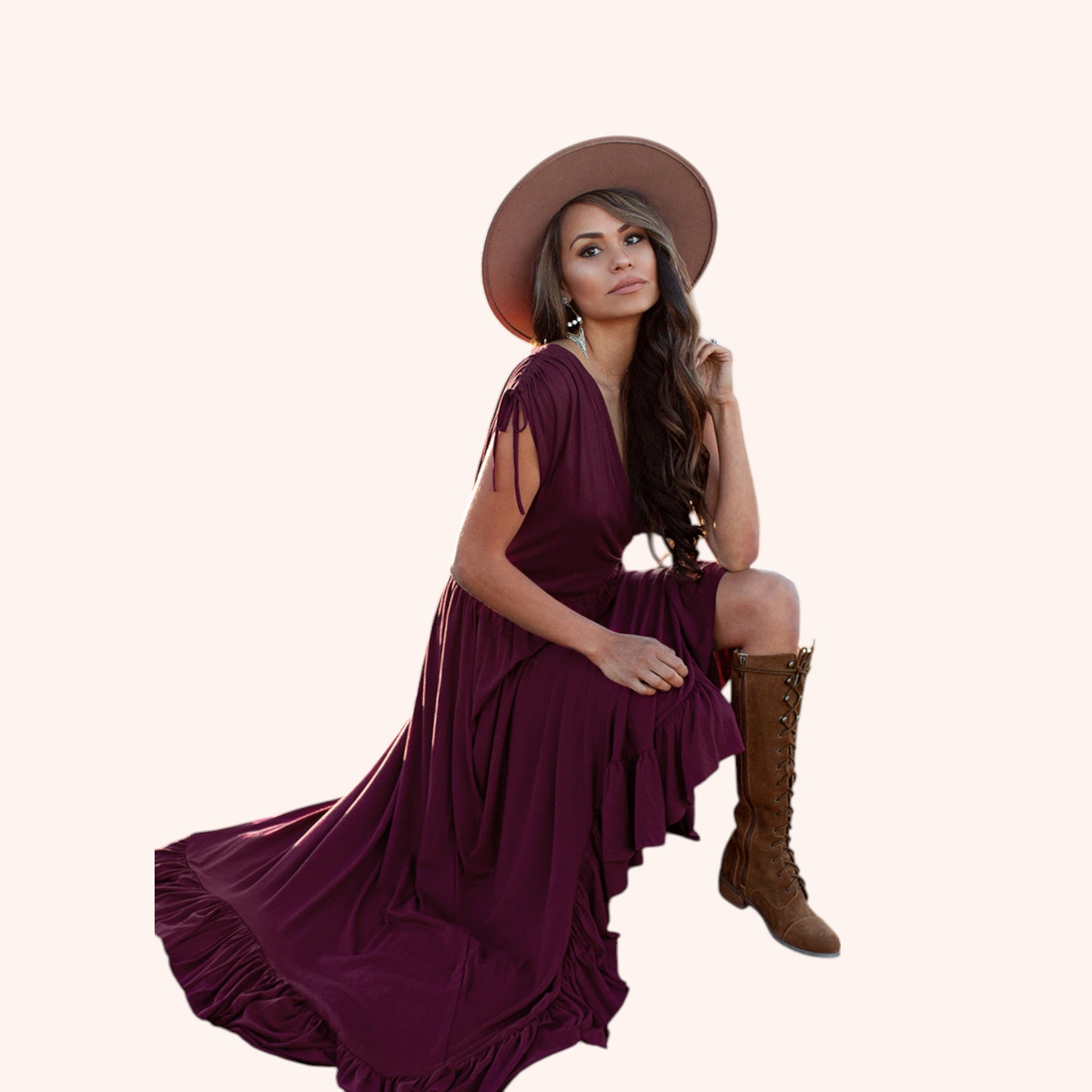 Giovanna Dress in Eggplant Bordeaux