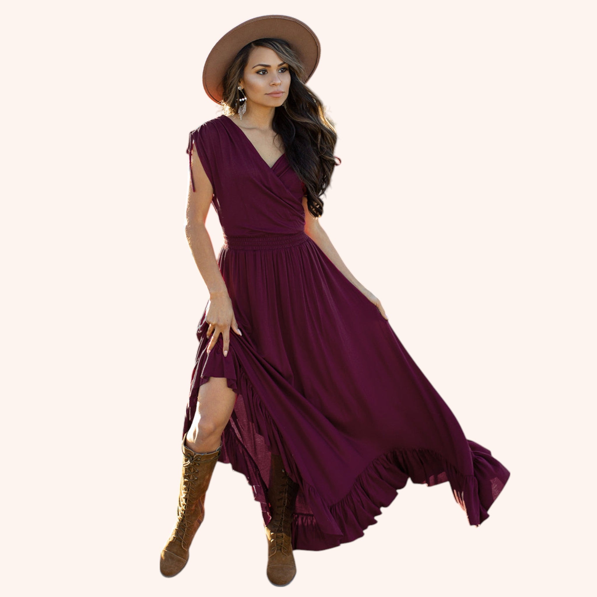 Giovanna Dress in Eggplant Bordeaux